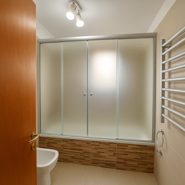 Mampara de baño corrediza con diseño minimalista y estética moderna