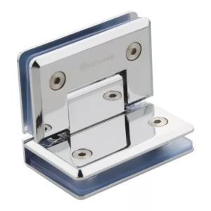 Bisagra inox 304 cromada vidrio-a-vidrio 90° bidireccional